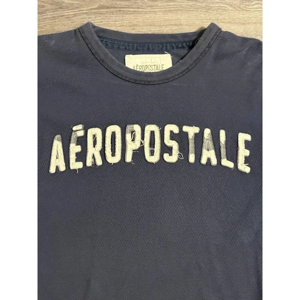 Vintage Aeropostale Spellout Navy Thermal Long Sleeve Y2K Retro - Men’s XL